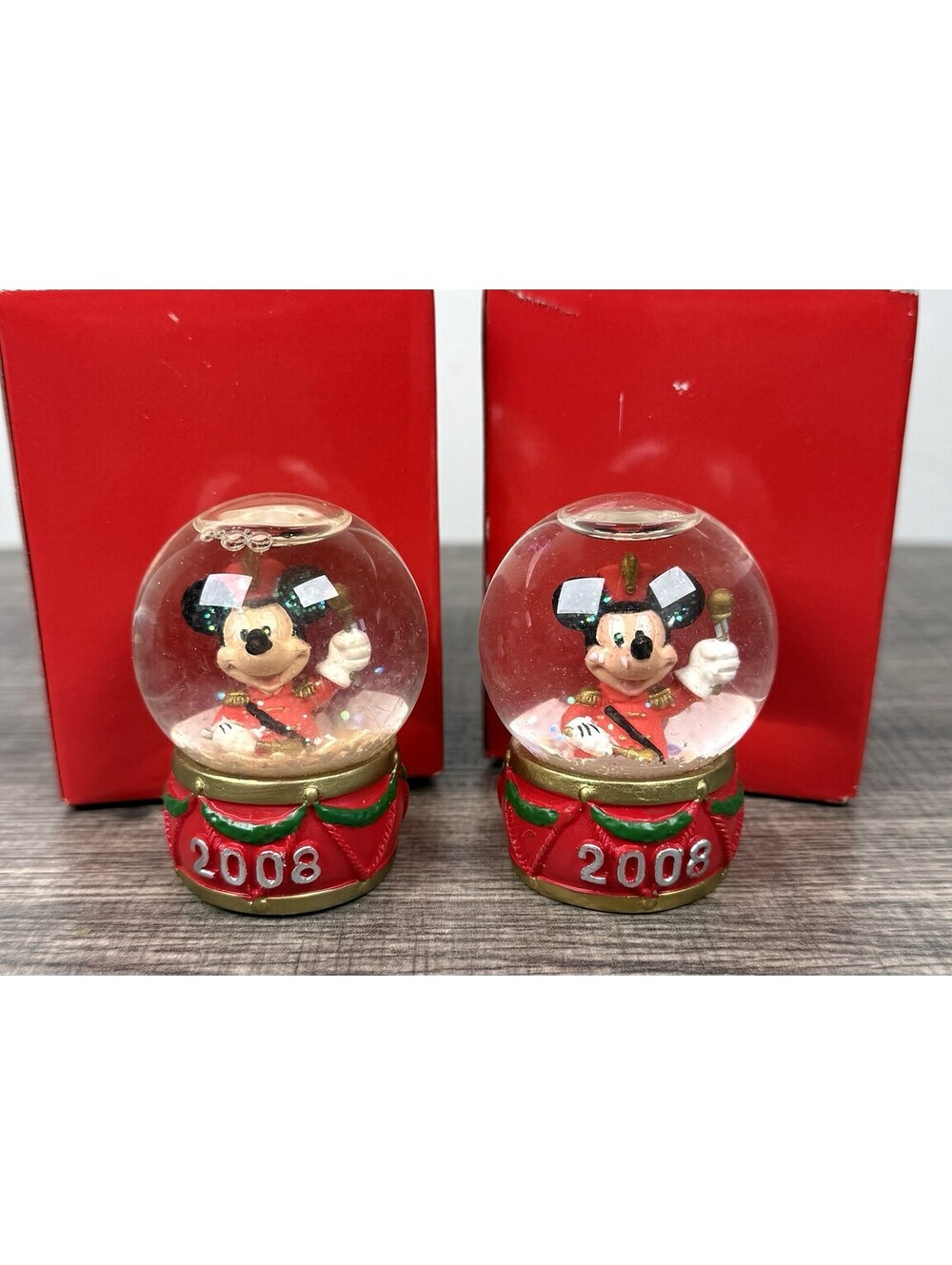 Disney Mickey Mouse 2008 Christmas Snow Globe JCPenney Exclusive Lot of 2